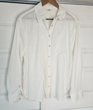 Natural Life Size Large White 100% Cotton Button Down Shirt Loose Fit Slouchy L